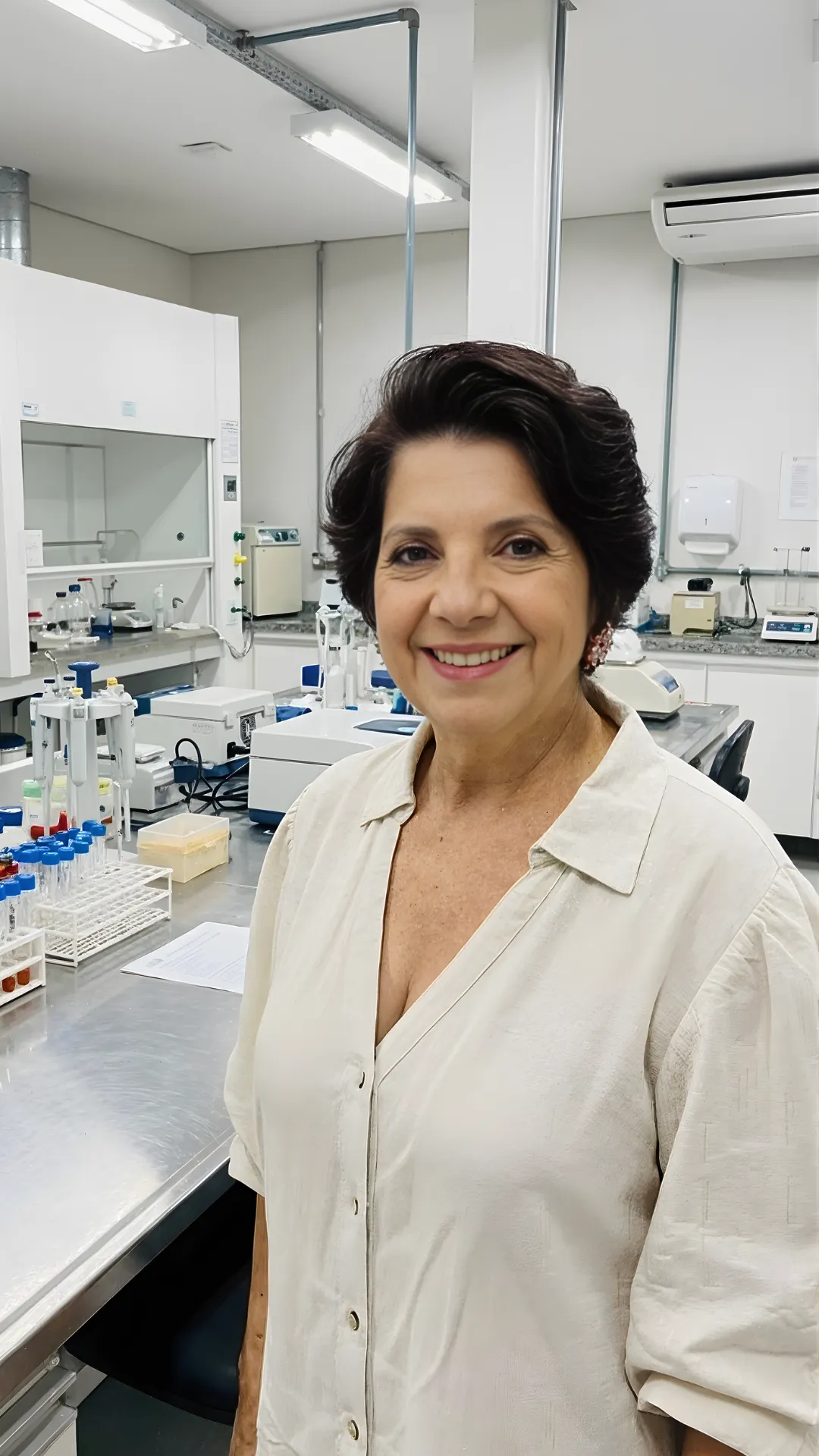 Dra. Grácia Maria Diniz Gomide no laboratório da Bioclínica